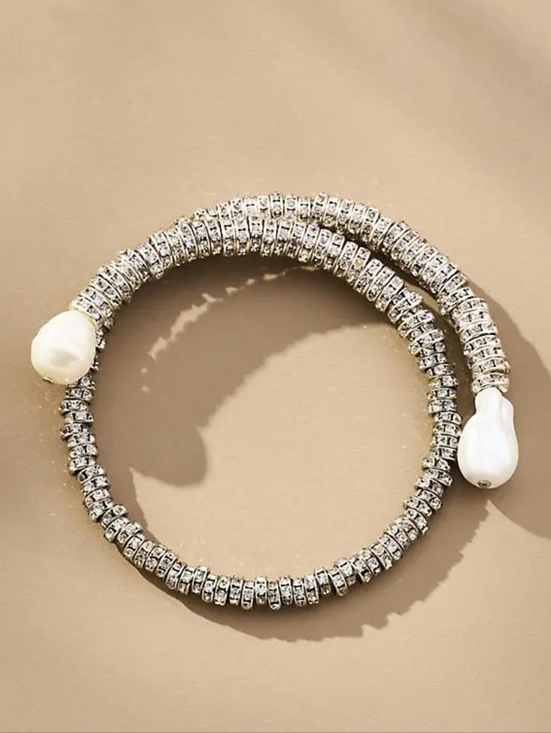 Anthropologie Jewelry - Anthropologie Crystal and Pearl Choker Necklace in Silver and Gold